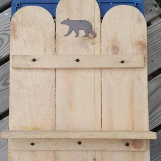 Pine Shelf with Metal Bear