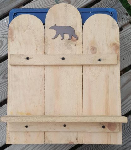 Pine Shelf with Metal Bear